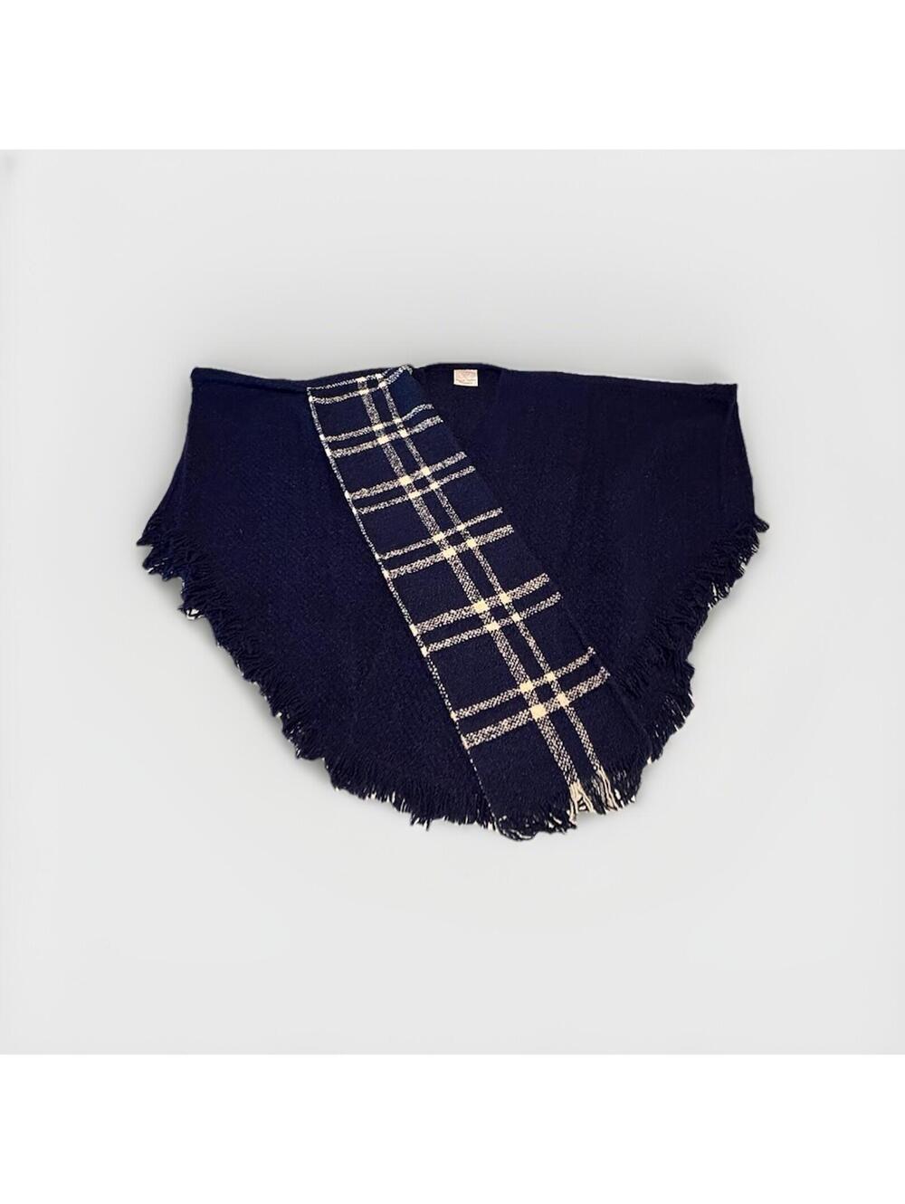 Vtg Boyne Valley Weavers Cape Poncho Irish Wool Blend Blue Plaid Scarf One Size